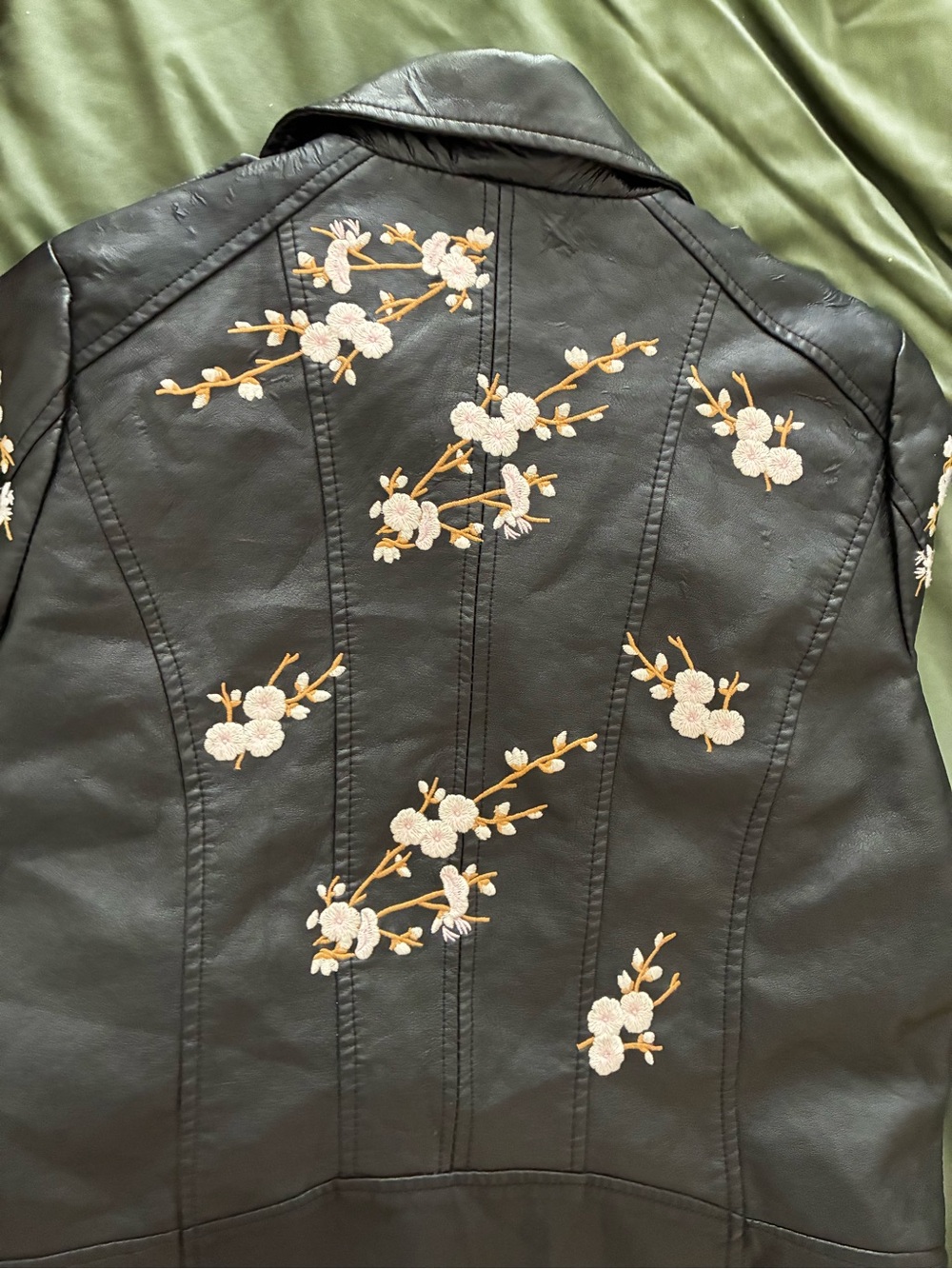 Black Floral Embroidered Faux Leather Jacket - Women - Picture 3 of 5